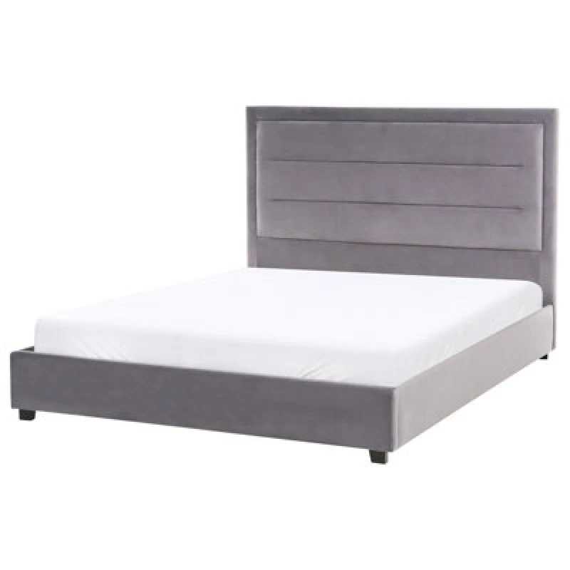 Image of Beliani Bed Velvet Rouen 140 X 200 Cm (Eu Double) Dark Grey