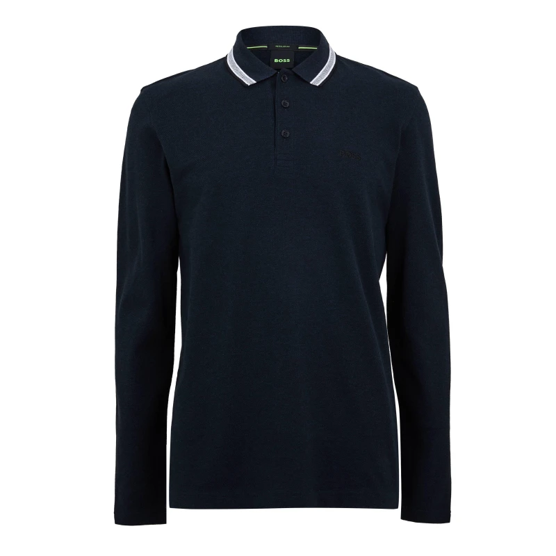 Image of Boss Mens HBG Plisy Long-Sleeve Polo Navy male S