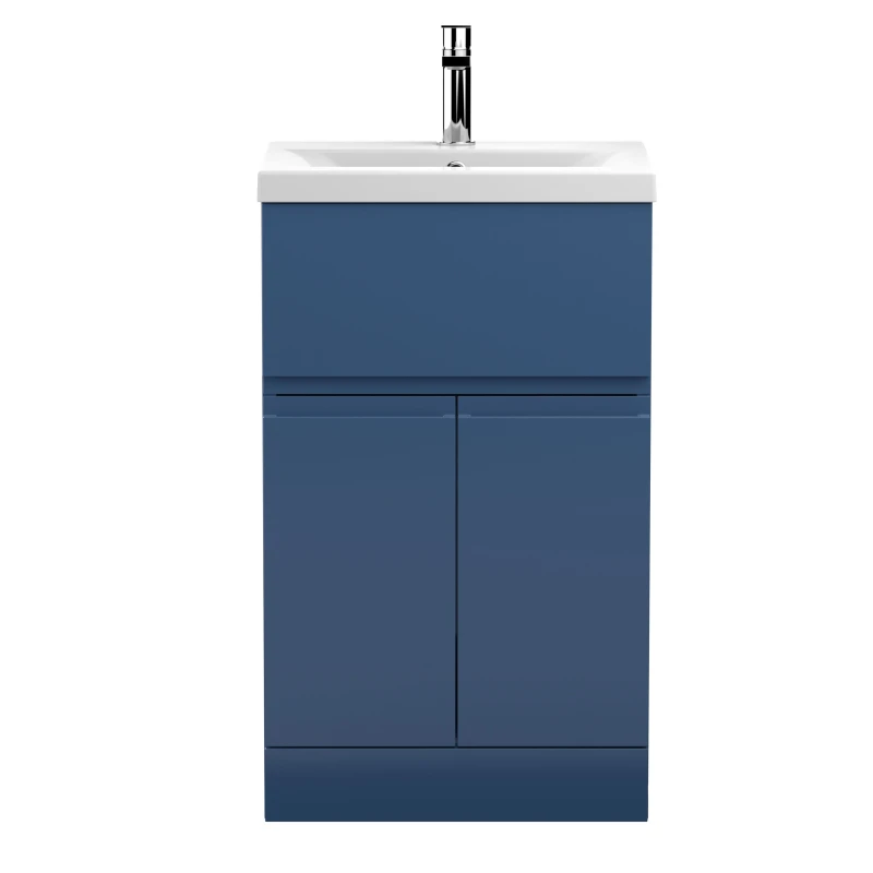 Image of BALTERLEY Balterley - Rapture Floor Standing Vanity Basin Unit with Mid-Edge Ceramic Basin (Tap Not Included), 500mm - Satin Blue BFRA301A