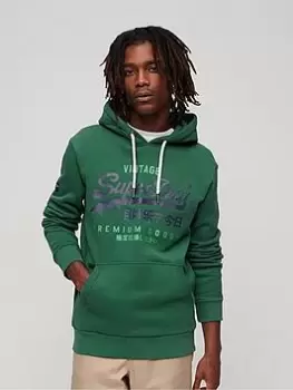 Image of Superdry Classic Vintage Logo Heritage Hoodie - Dark Green, Dark Green Size M Men