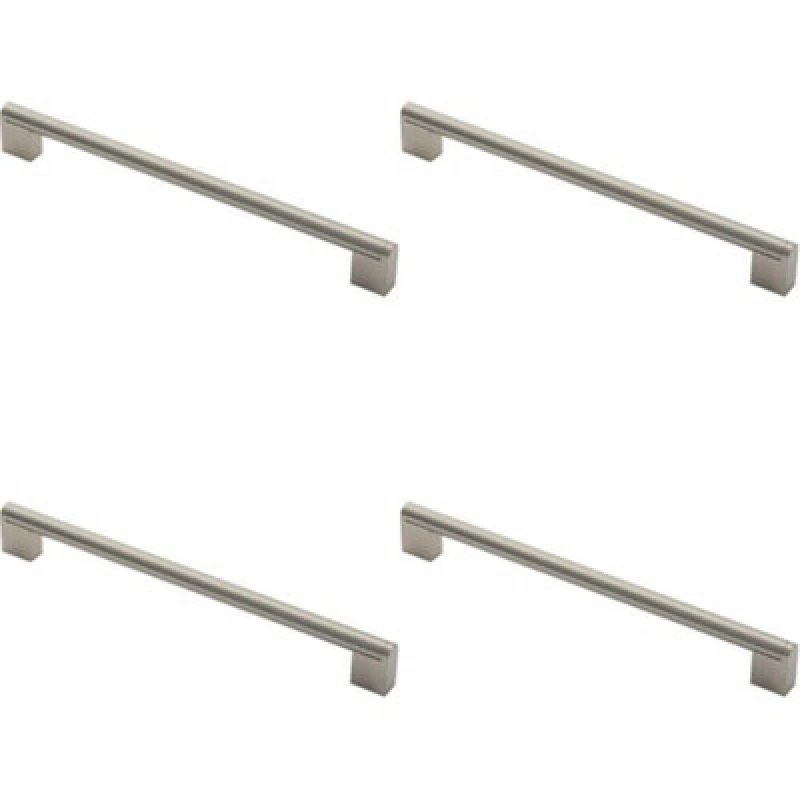 Image of Loops 4x Round Bar Pull Handle 296 x 14mm 256mm Fixing Centres Satin Nickel & Steel Metallics unisex