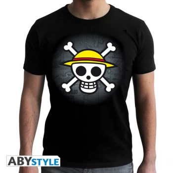 Image of One Piece - Skull With Map Mens Medium T-Shirt - Black