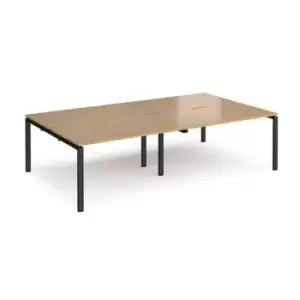 Image of Bench Desk 4 Person Rectangular Desks 2800mm Oak Tops With Black Frames 1600mm Depth Adapt