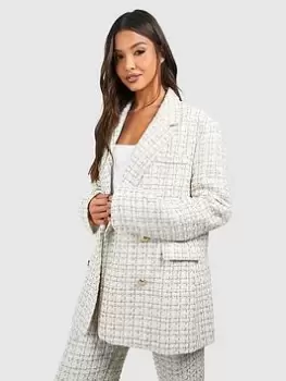 Image of Boohoo Boucle Relaxed Fit Blazer - Cream, Size 10, Women