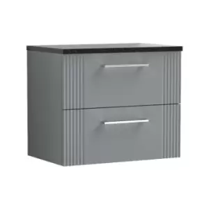 Image of Deco Satin Grey 600mm Wall Hung 2 Drawer Vanity Unit with Sparkling Black Laminate Worktop - DPF293LSB - Satin Grey - Nuie