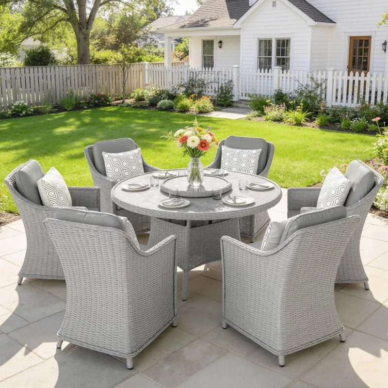 Image of OUTSUNNY Rattan Garden Dining Set with Lazy Susan, Aluminium Frame, Grey Grey Unisex