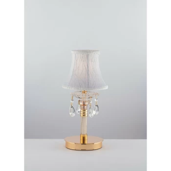 Image of Fan Europe Lighting - Fan Europe MONET Table Lamp with Round Tapered Shade Gold, Crystal With Fabric 18x38cm