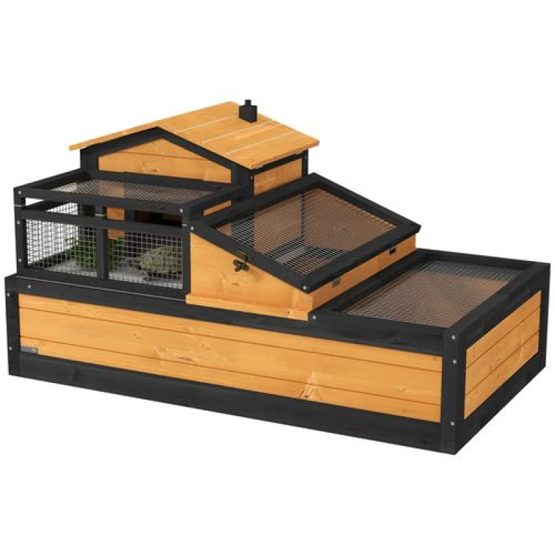Image of PawHut Wooden Tortoise House Indoor Outdoor w/ Balcony - Tray - Openable Roof TJ Hughes 5063603002135