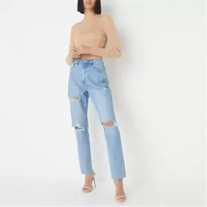 Image of Missguided Ripped Straight Leg Jeans - Blue