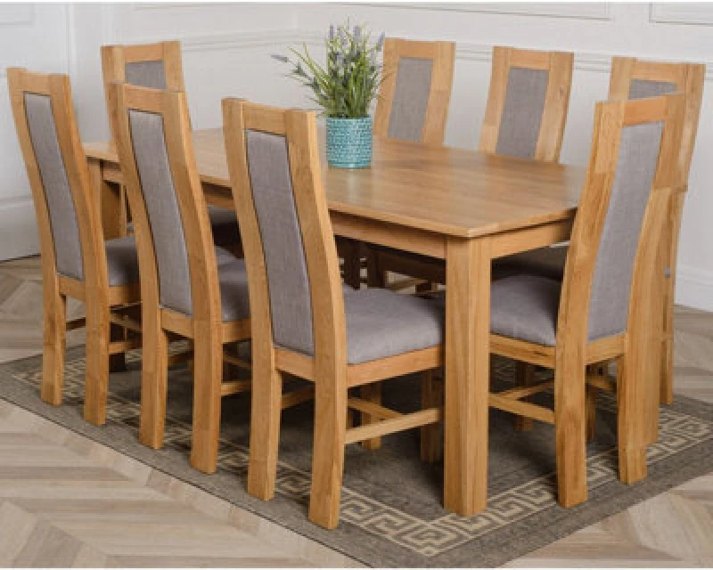 Image of Thats Furniture Oslo 180 x 90cm Large Oak Dining Table & 8 Stanford Chairs in Brown Brown Unisex 180 x 90 cm