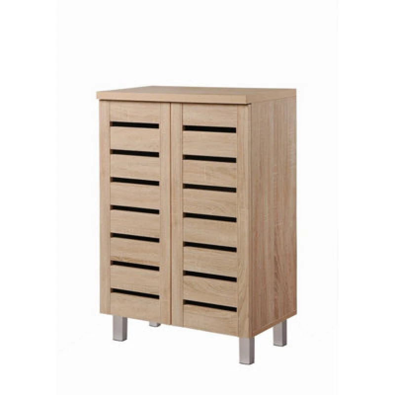 Image of Timber Art Design 4 Tier Shoe Storage Cabinet 2 Door Cupboard Stand Rack Unit Sonoma Oak