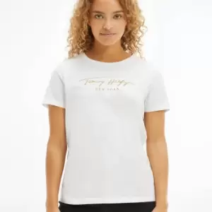 Image of Tommy Hilfiger Womens Organic Cotton Regular Embellished T-Shirt - Ecru - M