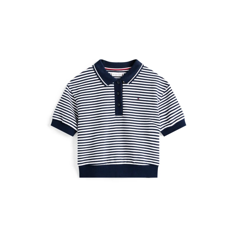 Image of Tommy Hilfiger Kids Striped Short-Sleeve Polo Shirt Night Navy C1G female 10Y