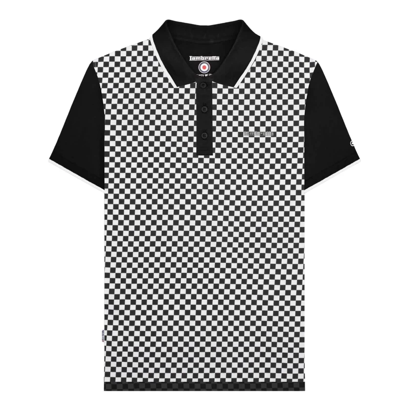 Image of Lambretta Lambretta Men Two Tone All-Over Print Polo Shirt in Jet Black Size: Small Jet Black S Male 5063703654135