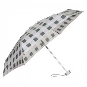 Image of Totes Compact Fit Check Umbrella - Rspbrry/Gry/Pnk