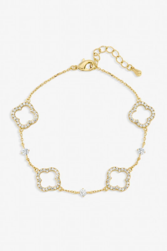 Image of Jon Richard Womens Gold Plated Pave & Crystal Open Clover Bracelet Gold Female One Size