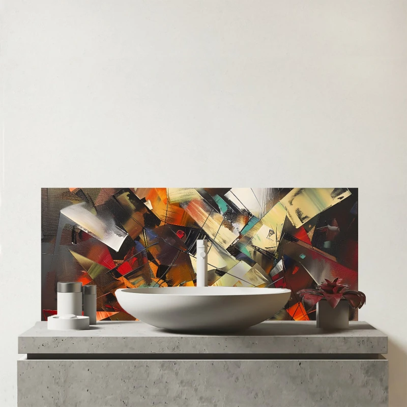 Image of Warren Reed - Designer Dynamic Chaos: Energy Unleashed Glass Bathroom Splashback Multicolor Unisex