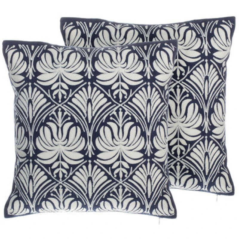 Image of Beliani Set Of 2 Decorative Cushions Nemesia Cotton 45 X 45cm Dark Blue Ikat