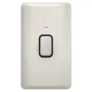 Image of Schneider Electric Lisse Screwless Deco - Double 1 Way Light Switch, with Neon Indicator, Double Pole, 50A, GGBL4021BSS, Stainless Steel with Black In