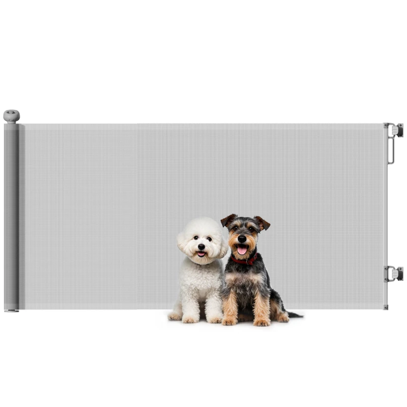 Image of PawHut Retractable Stair Gate, Dog Gate Extends Up to 180cm Wide, Grey D06-266V01GY