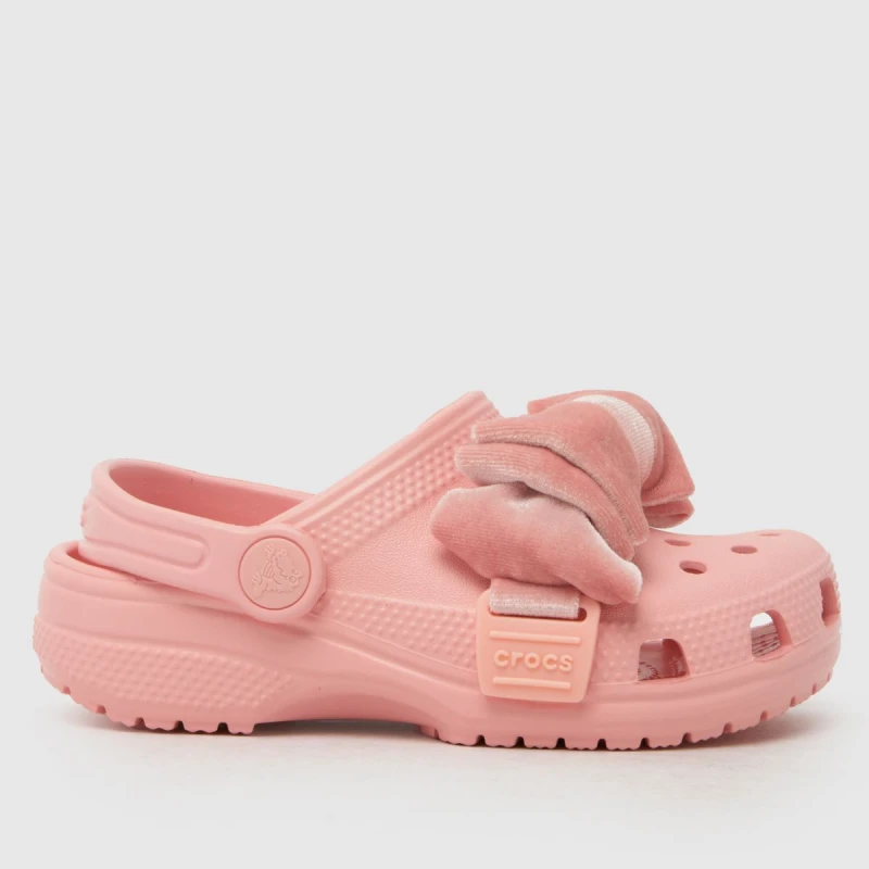 Image of Crocs Pale Pink Classic Velvet Bow Clog Girls Junior Sandals Pale Pink UK 12