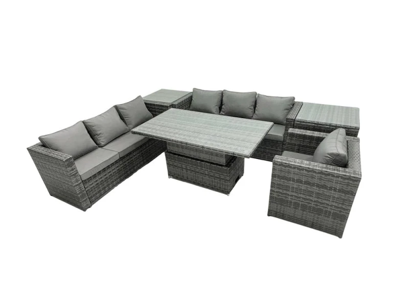 Image of Fimous Rattan Dining Table Sofa Set with 2 Side Table Outdoor 7 Seat in Dark Grey Dark Grey Unisex