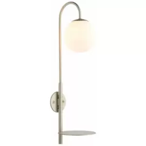 Image of Loops - Satin Champagne Plug-In Wall Lamp Light Fitting & Shelf - Opal Glass Shade