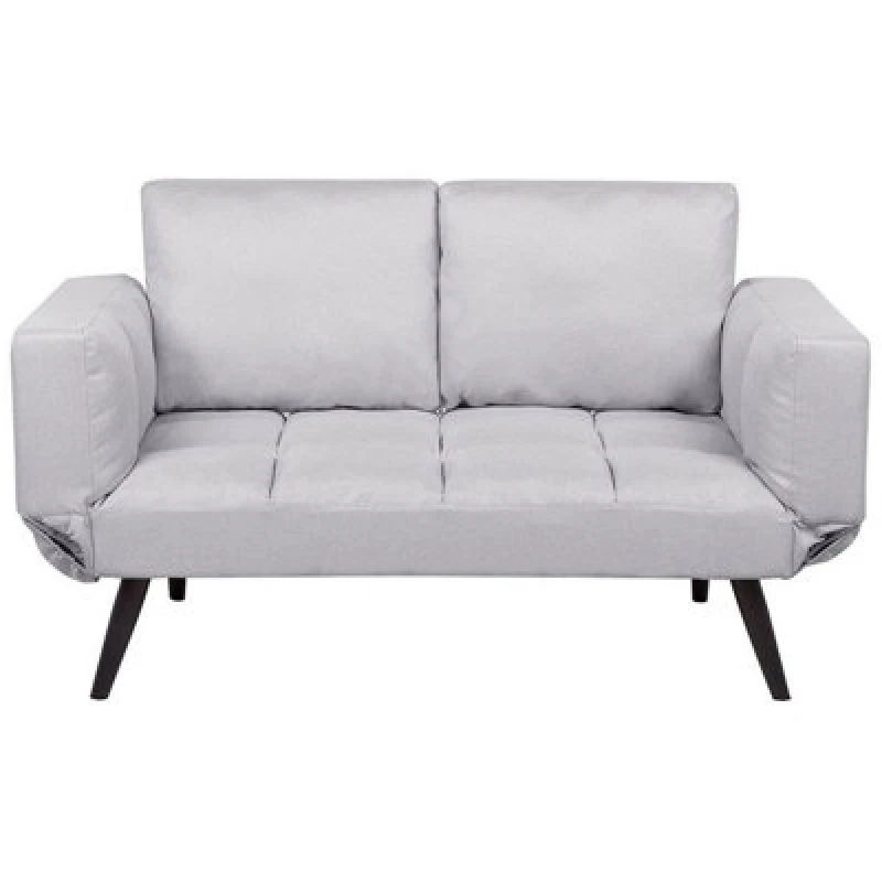 Image of Beliani Sofa Bed 2 Seater Brekke Fabric Light Grey