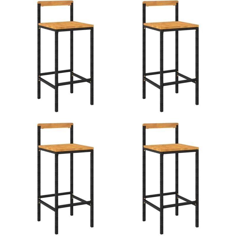 Image of VIDAXL Bar Stools 4 pcs Black Poly Rattan and Solid Wood Acacia Vidaxl 8720845740207