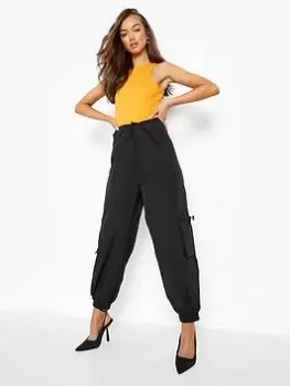 Image of Boohoo Side Pocket Cargo Trouser - Black, Size 8, Women