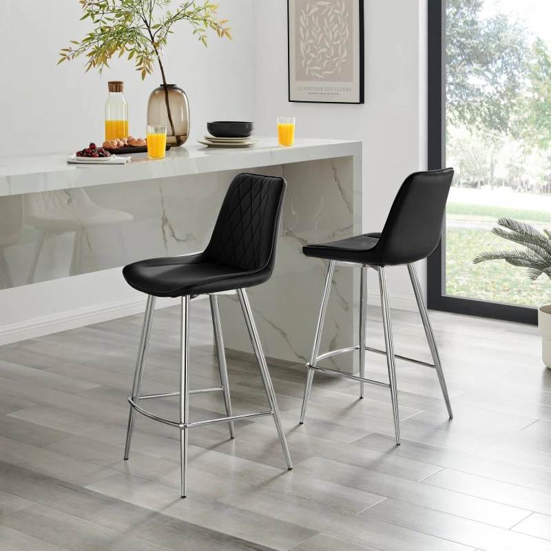 Image of FurnitureboxUK FurnitureboxUK Pesaro Set of 2 Velvet Silver Legs Bar Chair in Black One Size Unisex 5056542696466