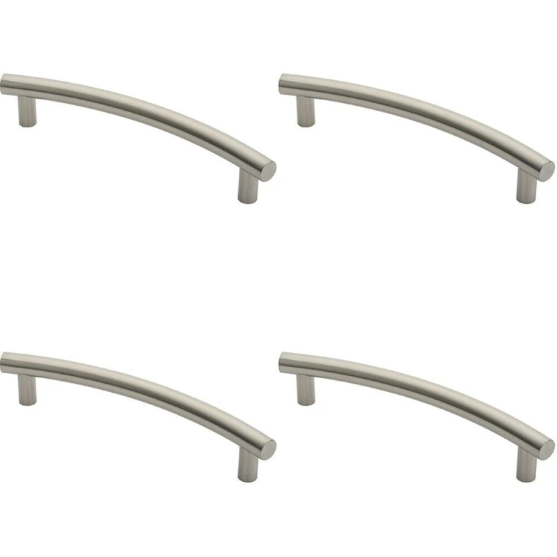Image of Loops 4x Curved T Bar Door Pull Handle 420 x 30mm 350mm Fixing Centres Satin Steel Metallics unisex