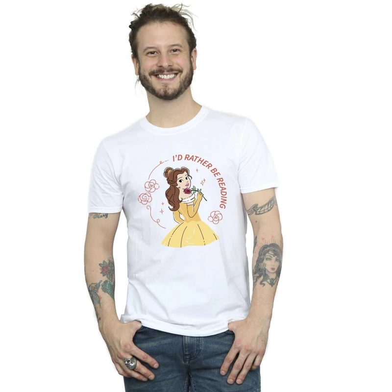 Image of Disney Men Beauty And The Beast I'd Rather Be Reading T-Shirt in White Size: Small White S Male 5063153509641