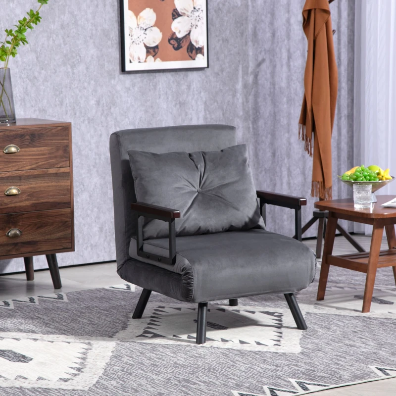 Image of HOMCOM Blue Click Clack Single Chair Bed Settee for Living Room - Guest Room - Charcoal grey TJ Hughes 5056725558017
