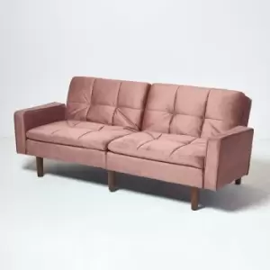 Image of HOMESCAPES Murphy Velvet Sofa Bed with Armrests, Dusky Pink - Dusky Pink
