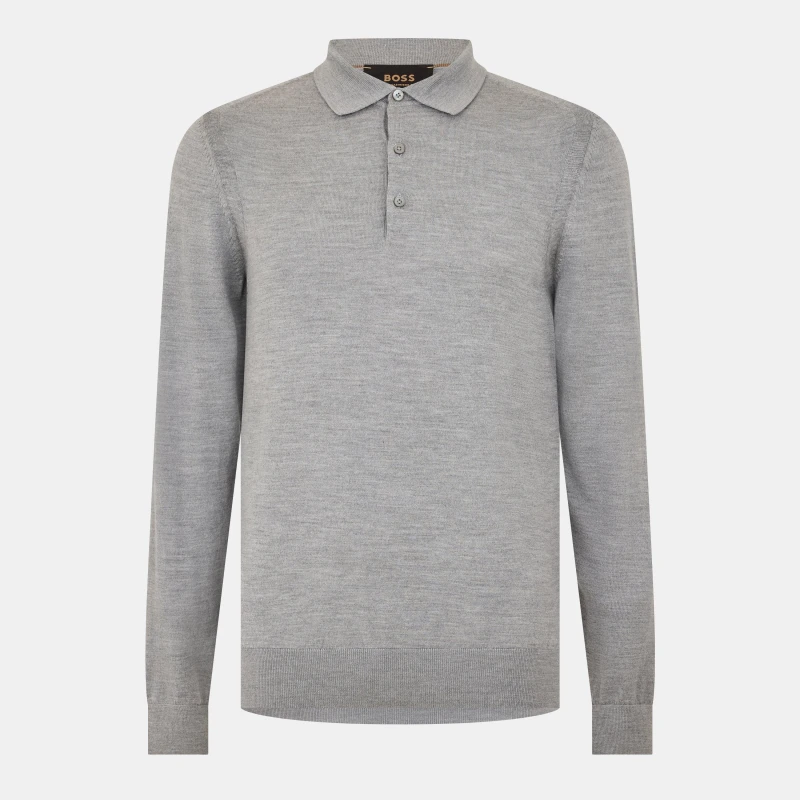 Image of Boss Mens Ovio Long Sleeve Polo Shirt Silver male 2X Large