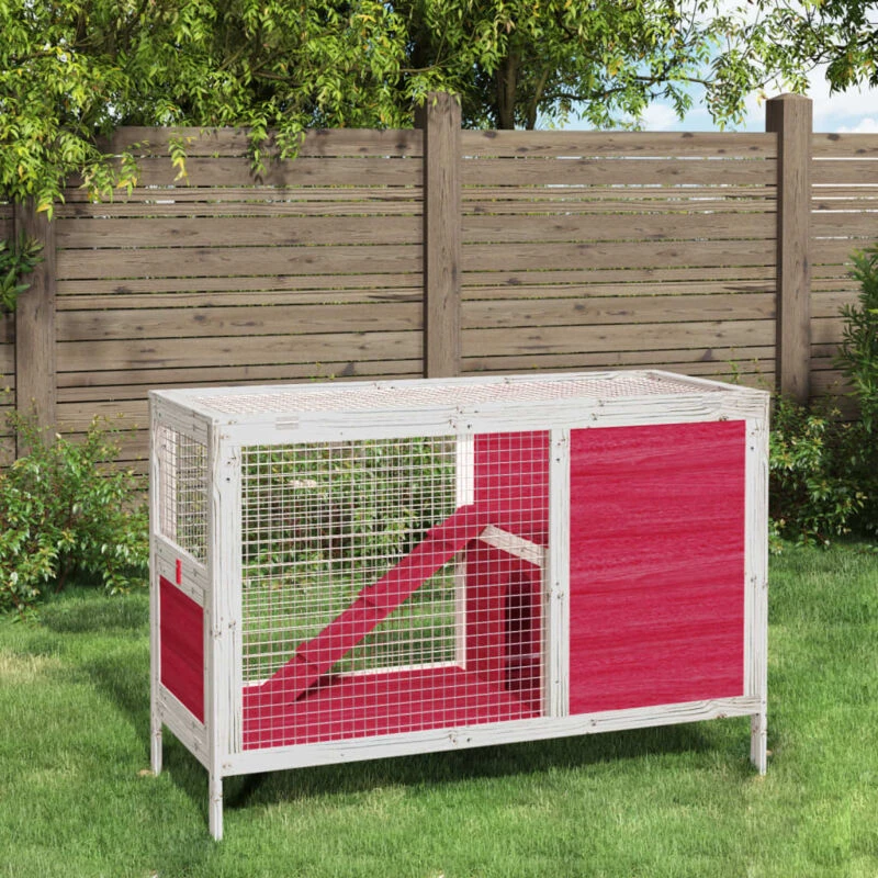 Image of VIDAXL Rabbit Hutch Red 103x44x69.5cm Solid Wood Pine Vidaxl 8720845798734