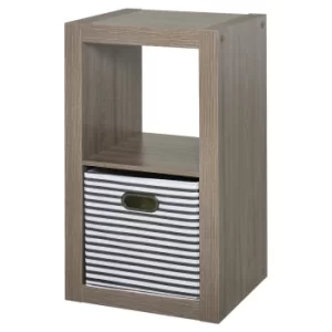 Image of HOMCOM 2-Tier Storage Shelf Bookshelf Display Cabinet Double Cube Shelving Unit with Fabric Drawer, Grey