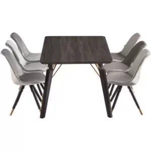 Image of 7 Pieces Life Interiors Sofia Cosmo Dining Set - a Black Rectangular Dining Table and Set of 6 Dark Grey Dining Chairs - Dark Grey