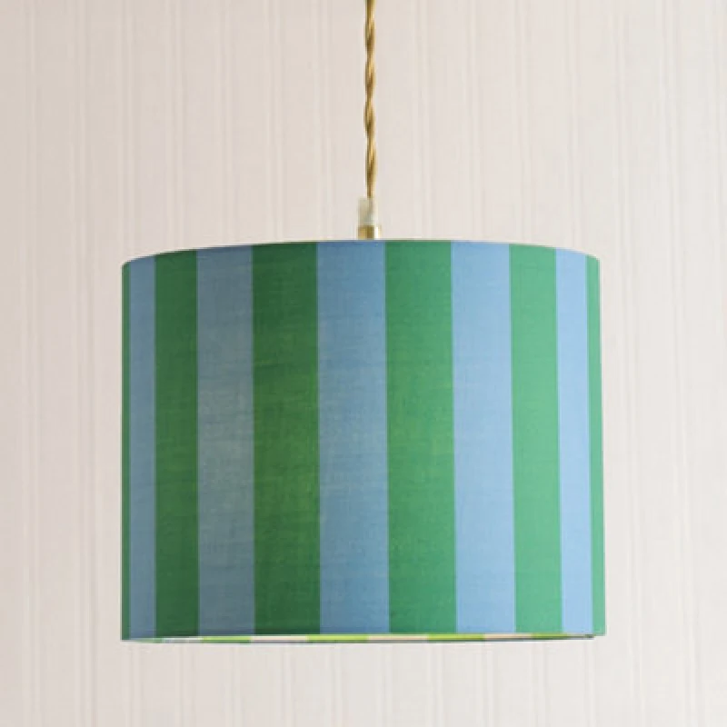 Image of ValueLights ValueLights Callie Colour Clash Blue and Green Stripe Drum Lamp Shade with Bulb Size: Large Multi Large Unisex 5059406065491