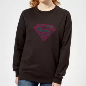 Image of Justice League Superman Retro Grid Logo Womens Sweatshirt - Black - M - Black