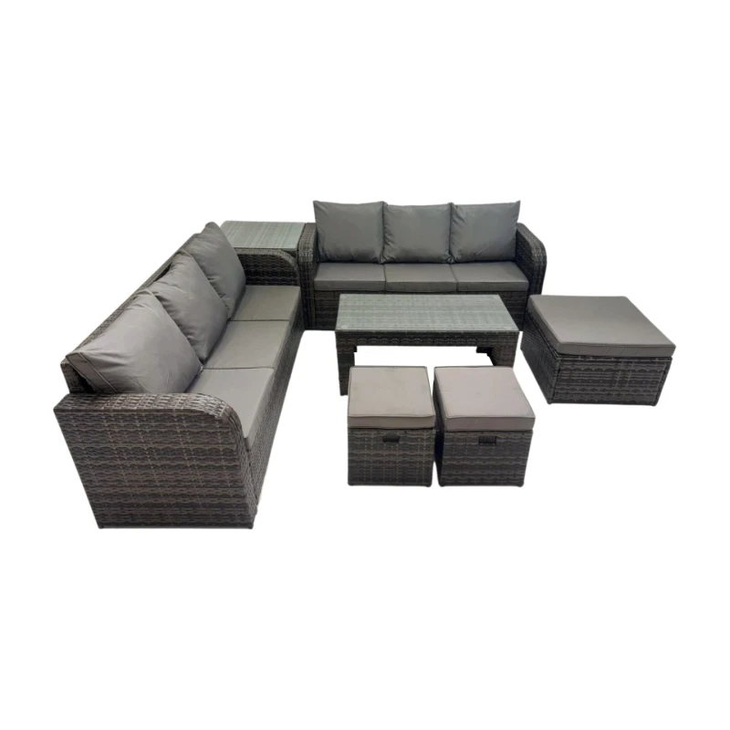 Image of Fimous 3 Seater Sofa Coffee Table with 3 Footstool Side Table Dark Grey Dark Grey Unisex