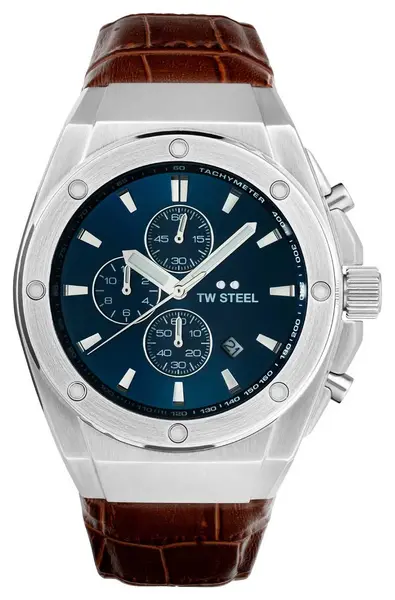 Image of TW Steel CE4107 Mens CEO Tech Blue Dial Brown Leather Watch