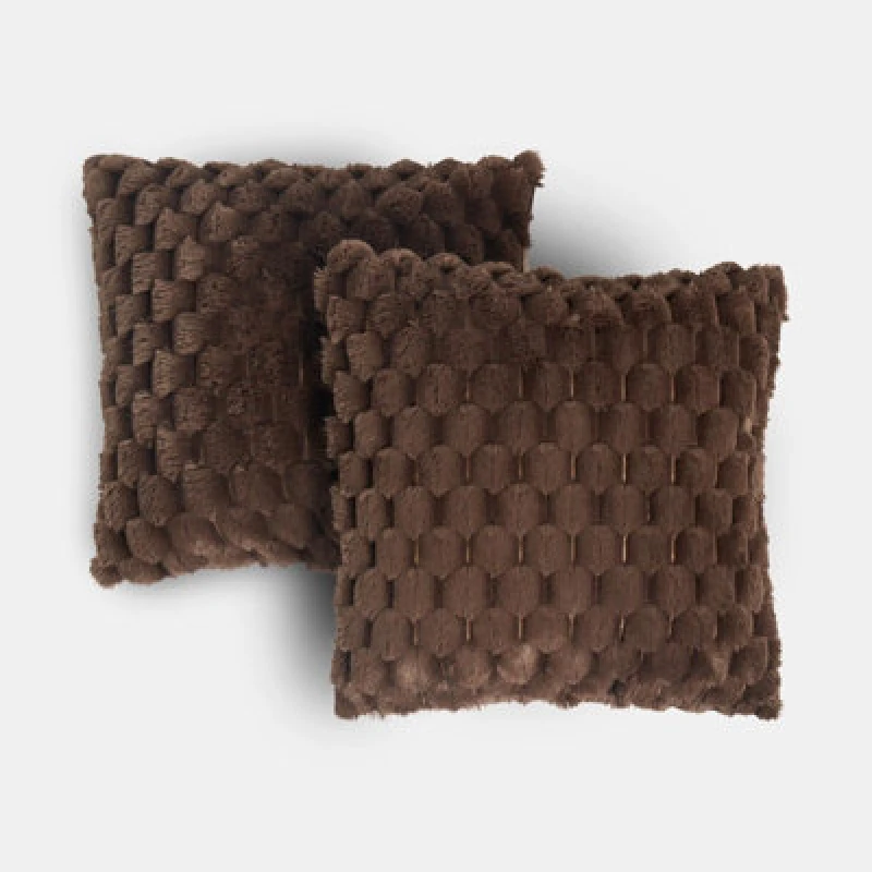 Image of OHS OHS 2 Pack Waffle Faux Fur Cushion Covers - 45 x 45cm in Chocolate Size: 45cm x 45cm Chocolate 45cm x 45cm Unisex 5027434226399