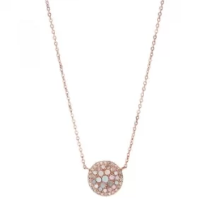 Image of Ladies Fossil Rose Gold Plated Mother of Pearl Disc Necklace