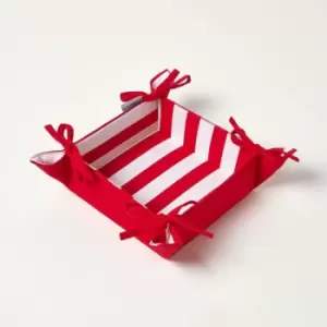 Image of Red Stripe Reversible Bread Basket - Red - Red - Homescapes