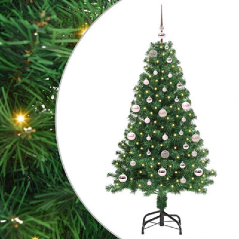 Image of vidaXL Artificial Christmas Tree with 150 LEDs, Pink Balls with Stand Green 150 cm, Green 3396902