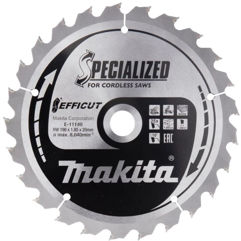 Image of Makita SPECIALIZED Efficut Wood Cutting Saw Blade E-11140 Diameter: 190mm