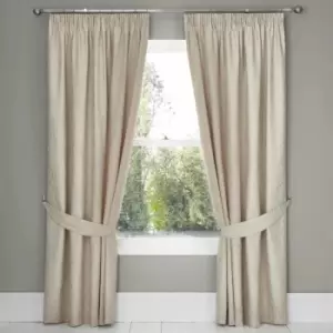 Image of Fearne Floral Jacquard Textured Weave Lined Pencil Pleat Curtains, Soft Gold, 66 x 72" - Dreams&drapes