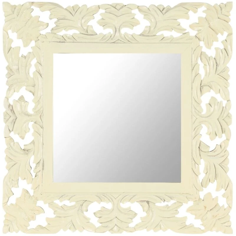 Image of VIDAXL Vidaxl - Hand Carved Mirror White 50x50cm Solid Mango Wood 8720286105337